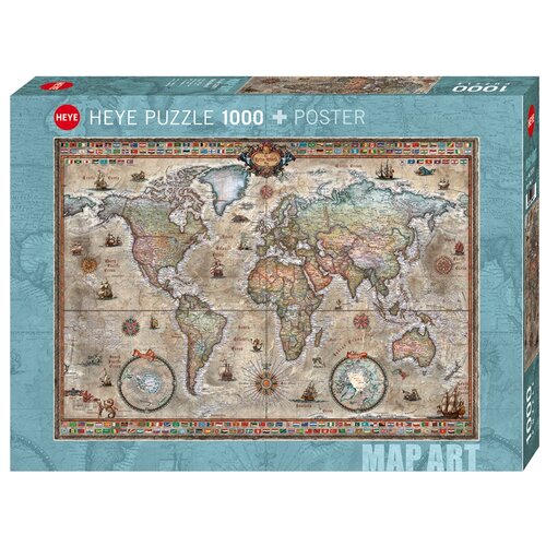 пазл heye 1000 деталей старинная карта Пазл Heye Puzzle + Poster Старинная карта (29871), 1000 дет.