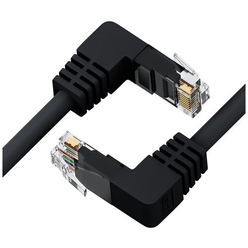 GCR Патч-корд 20.0m UTP кат.5e, черный, нижний/нижний угол, литой, ethernet high speed, RJ45, T568B