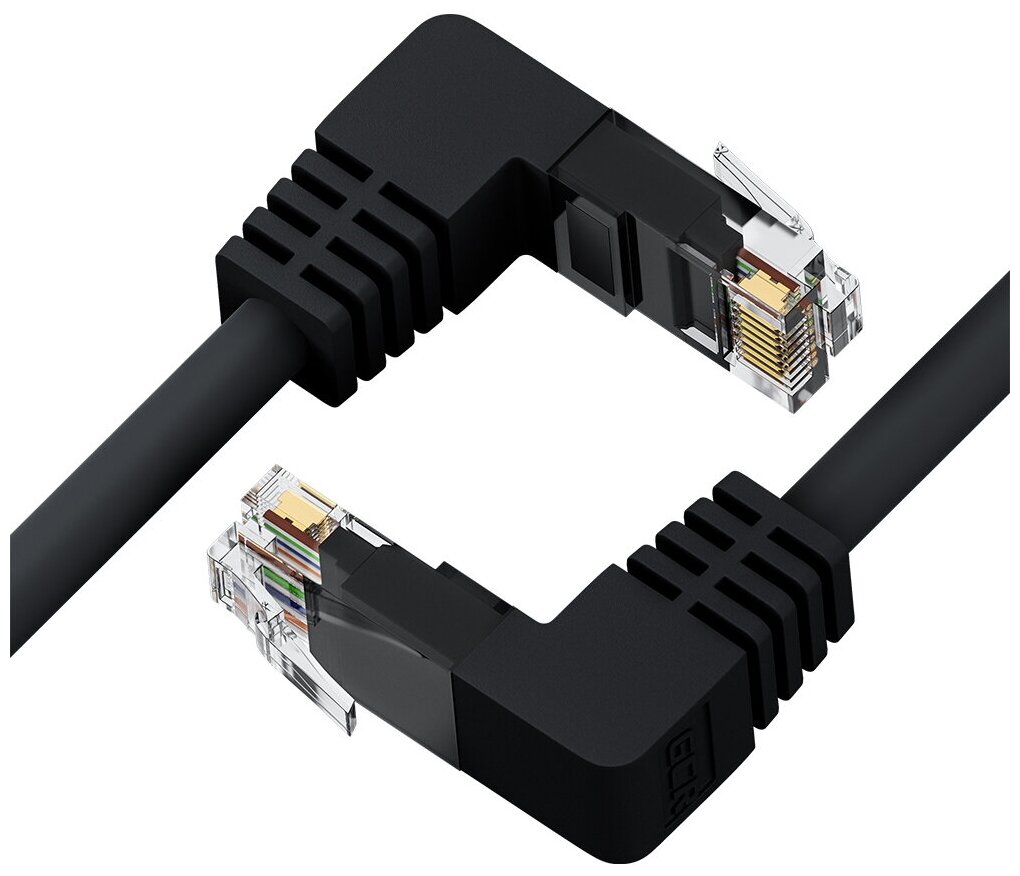 Патч-корд нижний угол/нижний угол UTP cat.5e 1 Гбит/с RJ45 LAN компьютерный кабель для интернета контакты 24 GOLD (GCR-LNC503D2) черный 0.5м