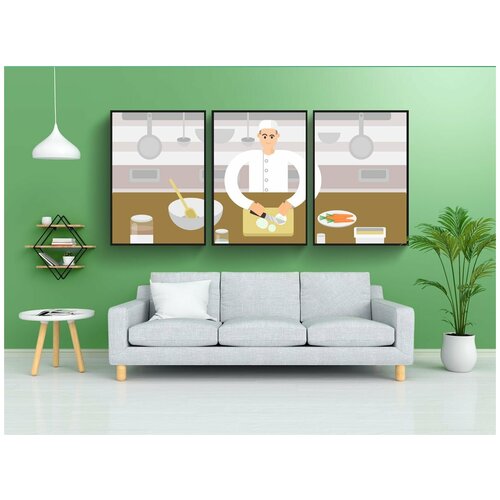 фото Набор модулных постеров для интерьера "повар, шеф-повар, готовить" 60x90 см. в тубусе, без рамки lotsprints