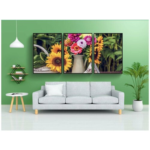 фото Набор модулных постеров для интерьера "цветок, подсолнухи, летом" 60x90 см. в тубусе, без рамки lotsprints