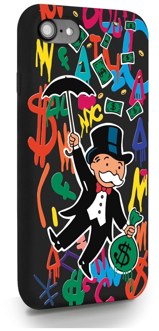 Черный силиконовый чехол MustHaveCase для iPhone 7/8/SE2020 Rich uncle PennyBags/Богатенький дядюшка толстосум для Айфон 7/8/СЕ2020 Противоударный