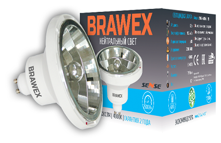 Светодиодная лампа BRAWEX 12Вт 4000К AR111m GU10 3906B-AR111m-12N