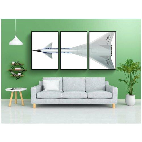 фото Набор модулных постеров для интерьера "струя, самолет, советский самолет" 60x90 см. в тубусе, без рамки lotsprints