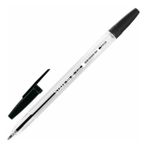 Ручка шариковая STAFF C-51, черная, корпус прозрачный, узел 1 мм, линия письма 0,5 мм, 142813, 31 штука