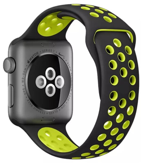 Ремешок силиконовый перфорированный для Apple Watch 38/40/41 мм черно-салатовый