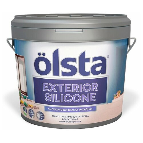 краска фасадная высокоэластичная olsta elastomeric база а белая 2 7л Краска силиконовая Olsta Exterior Silicone матовая бесцветный 9 л 12.12 кг