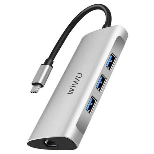 Хаб Wiwu Alpha A631STR 3xUSB, SD, Micro SD, RJ45 серый хаб type c wiwu t9 type c 2xhdmi 2 usb 3 0 usb 2 0 sd microsd grey