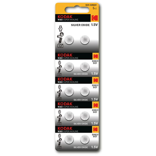 Батарейка алкалиновая Kodak MAX Silver Oxid Button Cell, SG1 (364, SR621, SR60), блистер,10 шт