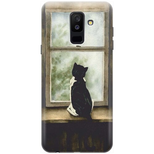 фото Re:paчехол - накладка artcolor для samsung galaxy a6 plus (2018) с принтом "кот у окна"