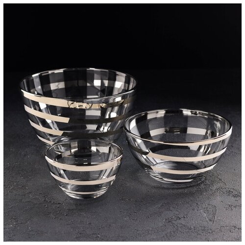 фото Набор салатников «серпантин», 3 шт: 1,75 л / 0,80 л / 0,25 л, золото mikimarket