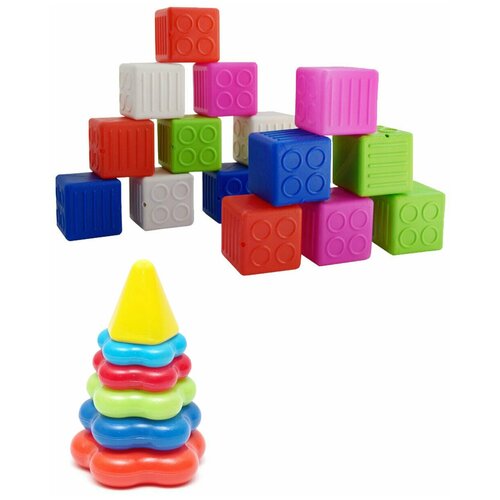 фото Набор развивающий: пирамида детская малая арт. 40-0046 + набор "кубики малые", 16 дет. арт. к-003 karolina toys