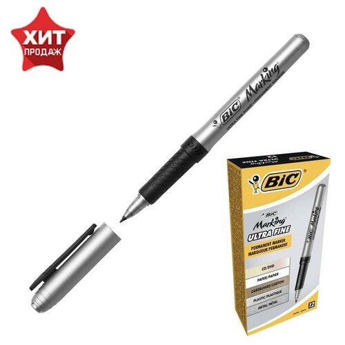 Перманентный маркер универсальный BIC Marking Ultra Fine, тонкое письмо, резиновый клип, черный./В упаковке шт: 1