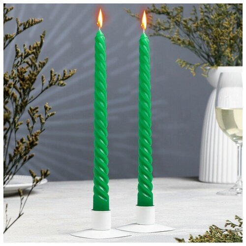 Набор свечей витых, 2,2х 25 см, 2 штуки, зелёный, подвес 9365012
