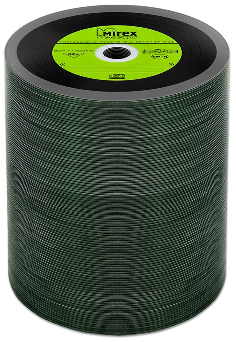 Диск Mirex CD-R 700Mb 52X MAESTRO Vinyl (виниловая пластинка), зеленый, упаковка 100 шт.