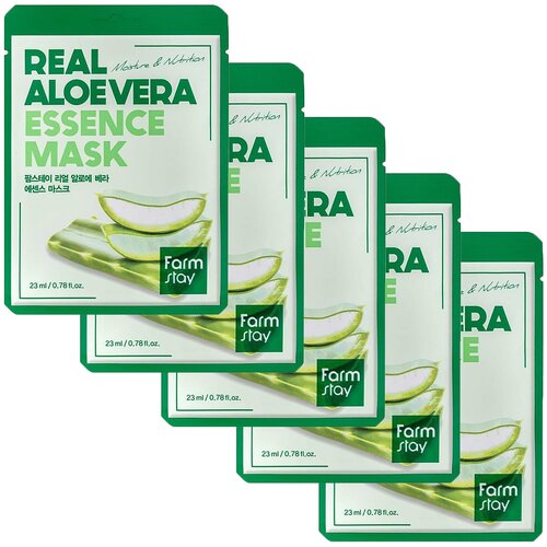 Farmstay Real aloe vera essence mask тканевая маска с экстрактом алоэ, 23 мл, 5 уп.