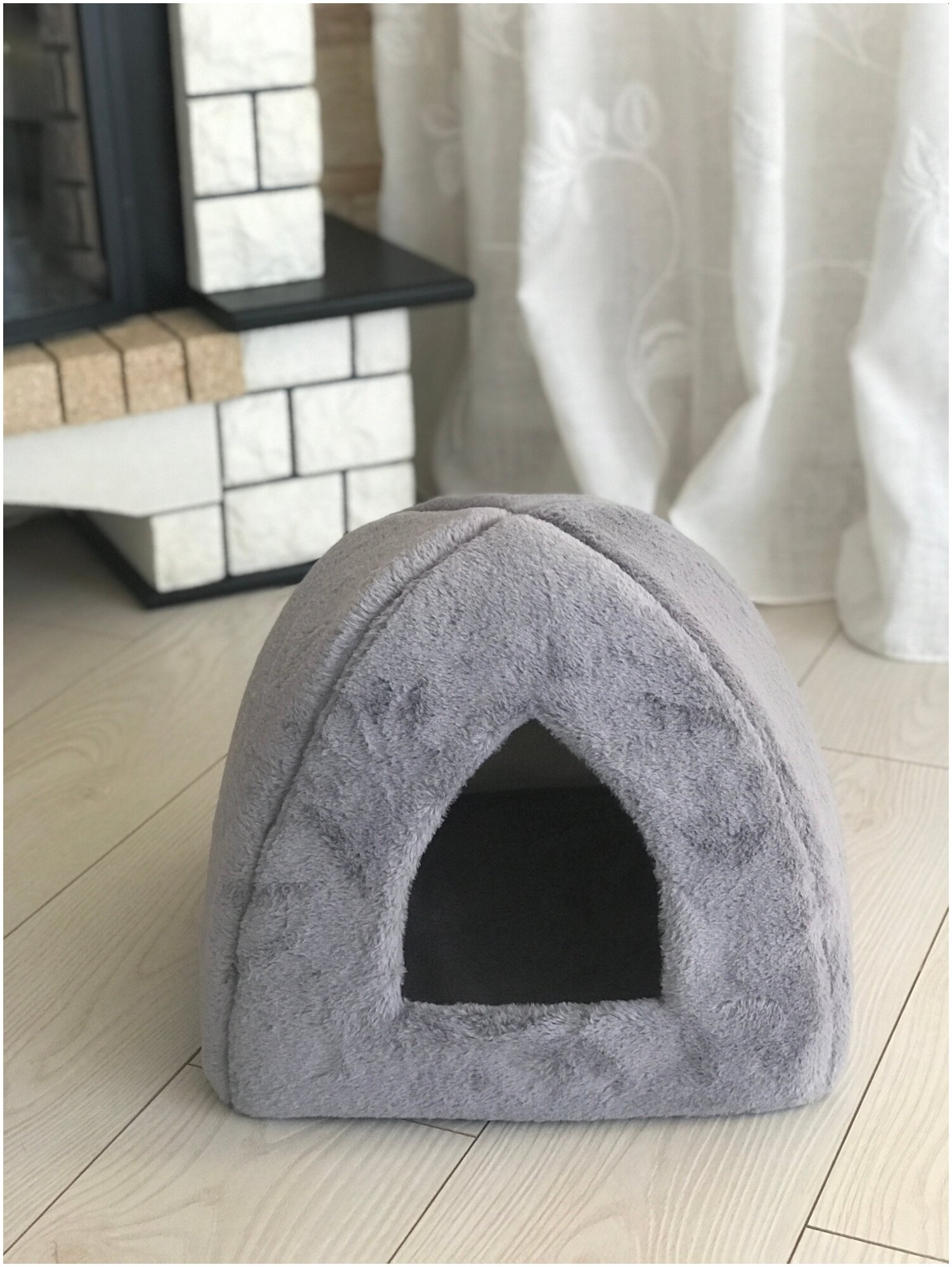 Домик "иглу"42*42*36 см с подушкой серый мех для кошек и собак - фотография № 3