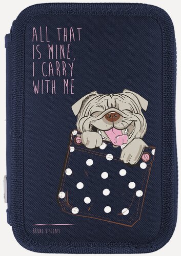 Изображение товара Пенал BrunoVisconti, на молнии, два отделения , синий, 200х130 мм, "карманные животные. Собачка", 14-051/27
