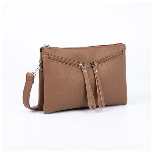 фото Сумка женская, 2 отдела на молнии, наружный карман, длинный ремень, цвет бежевый mikimarket