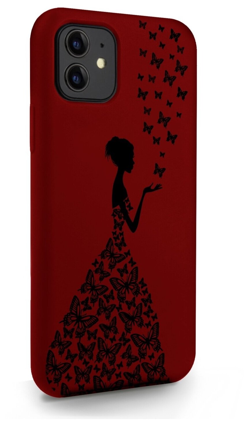 Красный силиконовый чехол для iPhone 11 Девушка с бабочками для Айфон 11