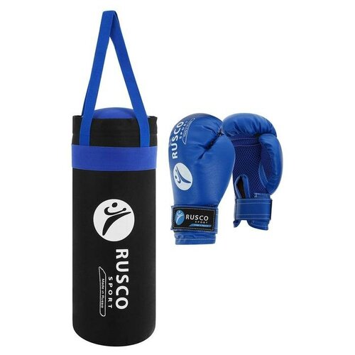 Набор боксёрский для начинающих RUSCO SPORT: мешок + перчатки 6 унций, цвет чёрный/синий