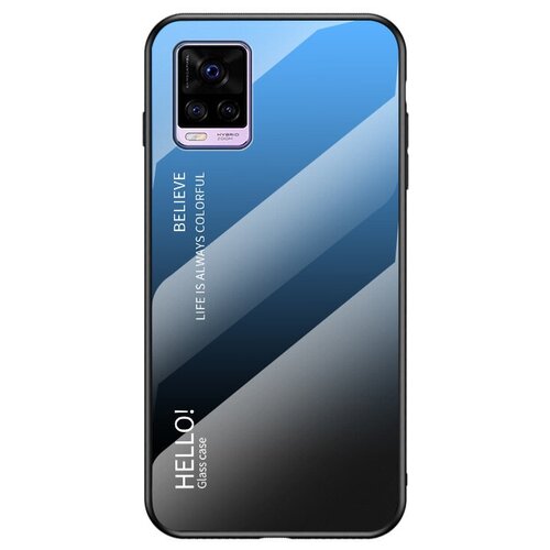 фото Чехол-бампер mypads для vivo v20 стеклянный из закаленного стекла с эффектом градиент зеркальный блестящий переливающийся синий