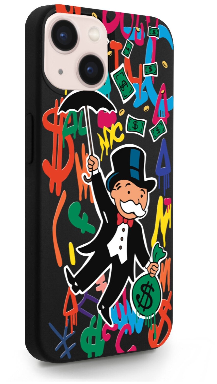 Черный силиконовый чехол MustHaveCase для iPhone 13 Rich uncle PennyBags/ Богатенький дядюшка толстосум для Айфон 13 Противоударный