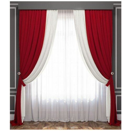 фото Blv комплект штор латур красно-белый ml