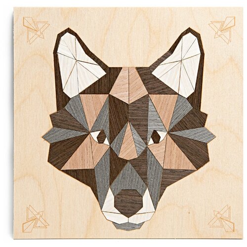 Котеин Маркетри Картина на дереве Серый Волк 20x20