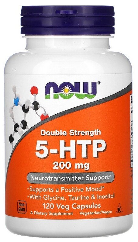 Капсулы NOW 5-HTP Double Strength 200 мг, 70 г, 200 мг, 120 шт.