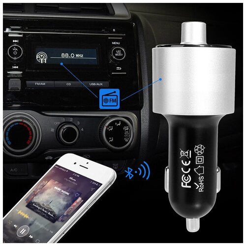Умная зарядка с FM трансмиттером и Bluetooth, CarBull FM-01