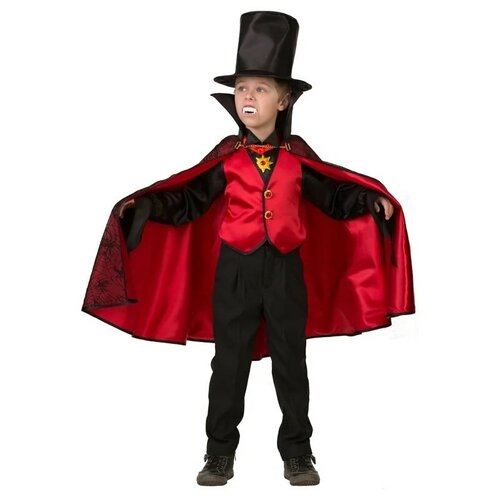 фото Костюм дракула в шляпе (красный) детский батик 34 (140 см) (рубашка с жилетом, плащ, шляпа)