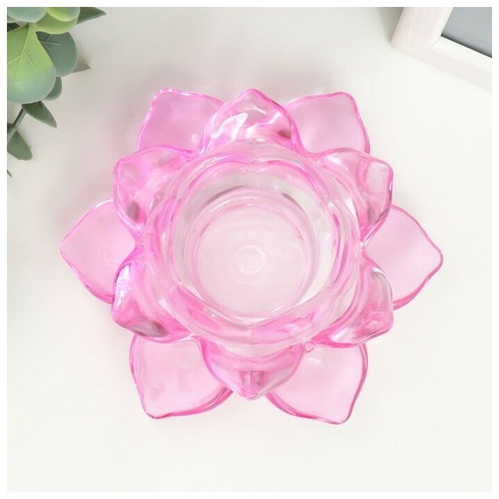 Подсвечник стекло на 1 свечу "Лотос" розовый 5,5х12х12 см