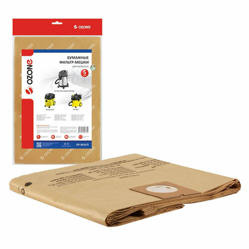 Мешок для пылесоса Ozone OP-301K5 36 л к моделям MV 3WD 4 бумага для сухой уборки 5 шт 3289₽