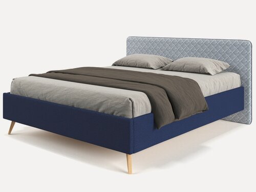 Изображение товара Двуспальная кровать Soft Element Ларса 160х200 Blue, с мягким изголовьем, с подъемным механизмом, с ящиками, жаккард, на ножках
