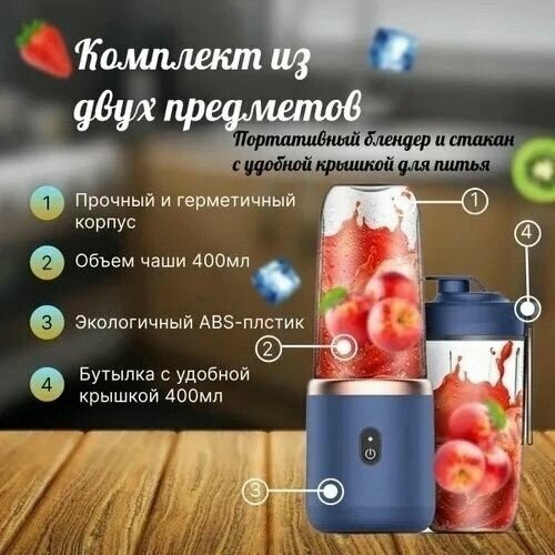 Портативный блендер Блендер для смузи портативный мини Измельчитель кухонный электрический для детского питания фреш джус голубой 185000₽