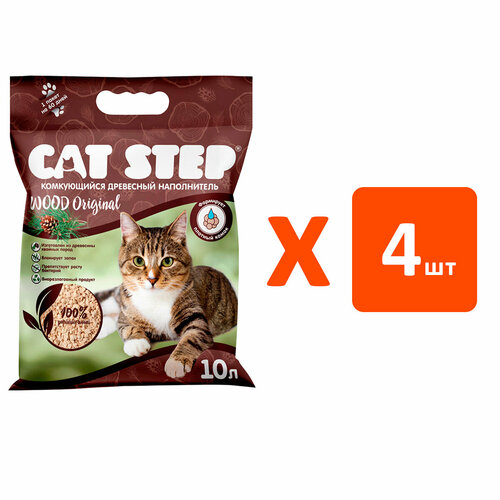 cat step wood original наполнитель древесный комкующийся для кошачьего туалета 5 5 л CAT STEP WOOD ORIGINAL наполнитель древесный комкующийся для кошачьего туалета (10 л х 4 шт)