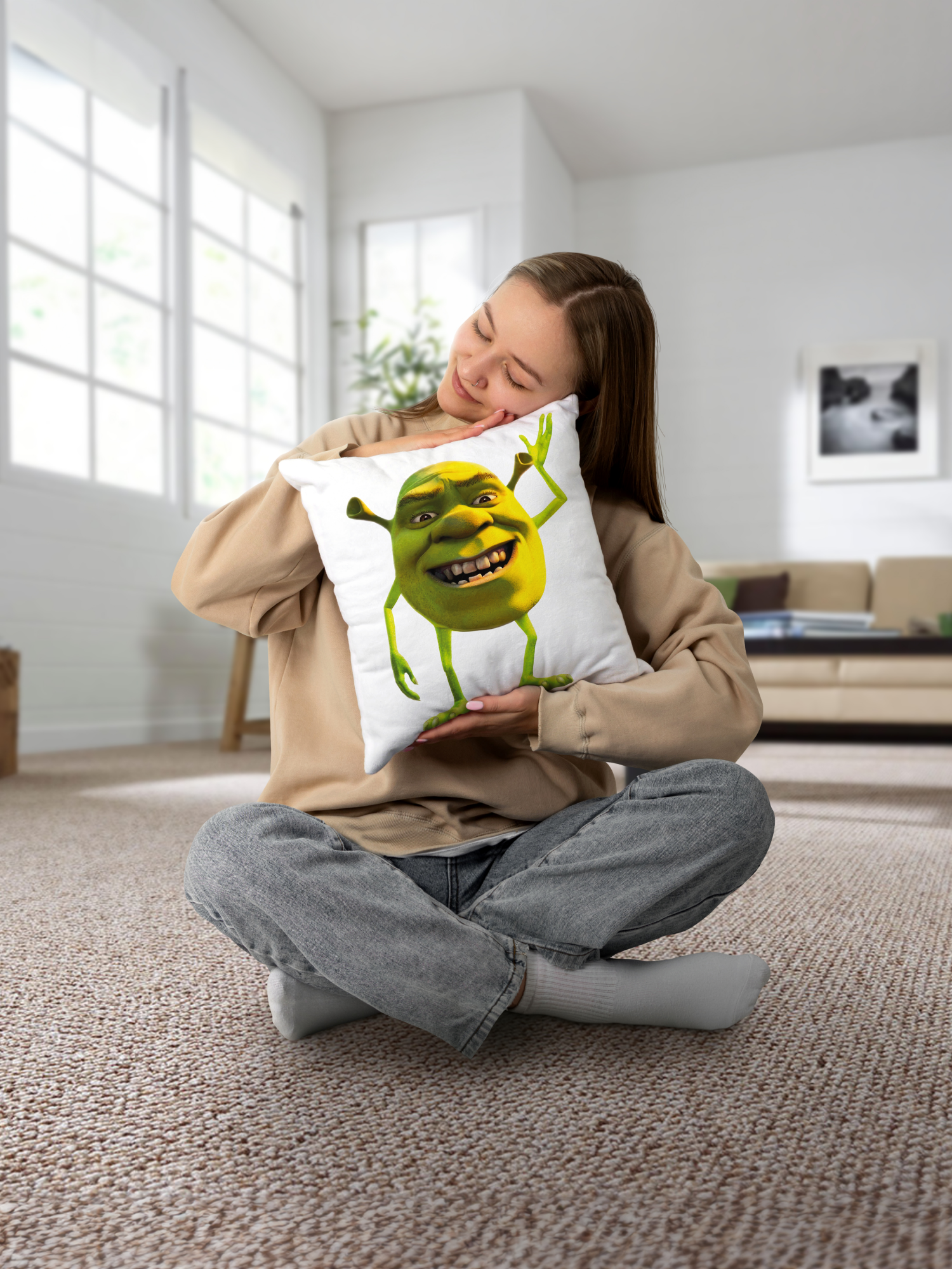 Подушка декоративная на диван для дома MEGA TOYS в подарок с принтом Шрек мем Shrek 34x34 — фото 1