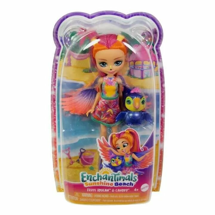 Кукла Mattel Enchantimals Sunshine Beach Триппи Тукан с питомцем HRX83 / Энчантималс Солнечный пляж