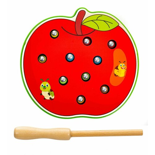 Развивающая деревянная игрушка магнитная рыбалка сортер Червячки в яблоке Монтессори Игрокат