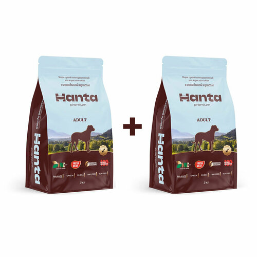 Акция 11 Hanta Ханта cухой корм для взрослых собак с говядиной и рисом 3 кг2 шт 2187₽