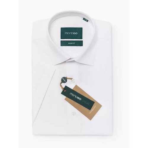 фото Рубашка mondigo приталенная slim fit с коротким рукавом, размер s - 170-182, белый