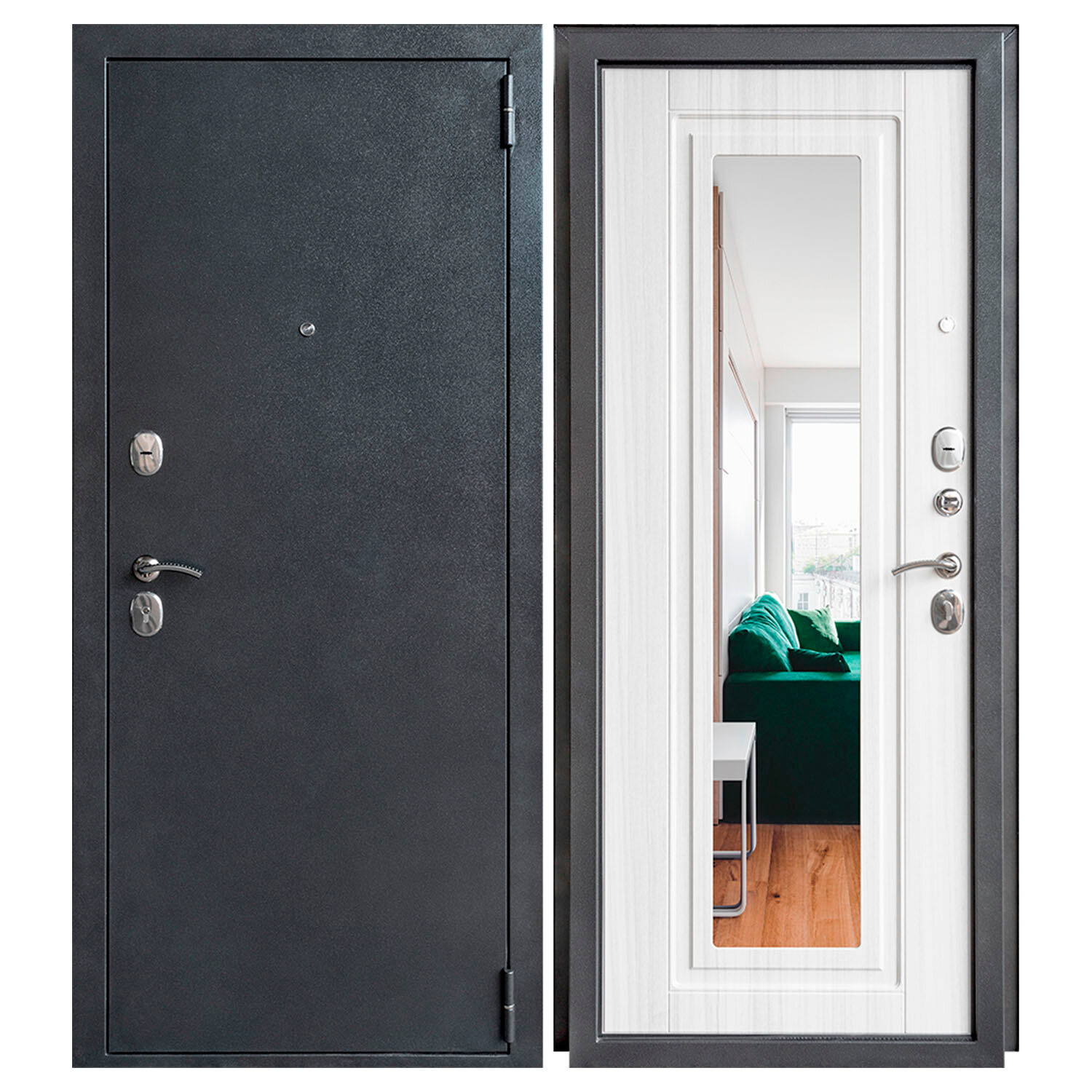 фото Дверь металлическая Дверной Континент ДК70 зеркало, бел. сандал 86х205 см, правая