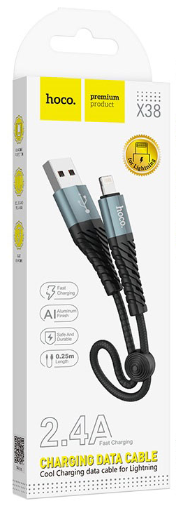 USB дата кабель Lightning, HOCO, X38, 25см, черный — фото 1