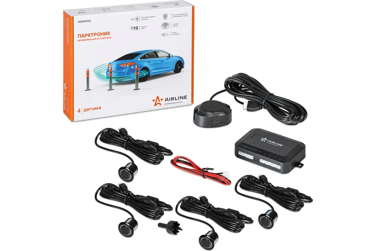 Airline парктроник на 4 датчика черный с звуковым зуммером AEAW002 для автомобиля