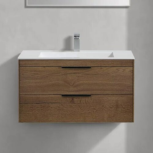 Изображение товара Тумба с раковиной Vincea Chiara 2D подвесная, 80 см, темное дерево, матовая, из ЛДСП, с ящиками, раковина для ванной, из искусственного камня, прямоугольная, лофт