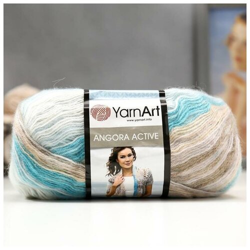 пряжа yarnart angora active 25% мохер 75% акрил 500 м 100 гр 842 синий голубой белый 1 шт Пряжа Angora Active 25% мохер, 75% акрил 500м/100гр (852 бир-крем-бел)