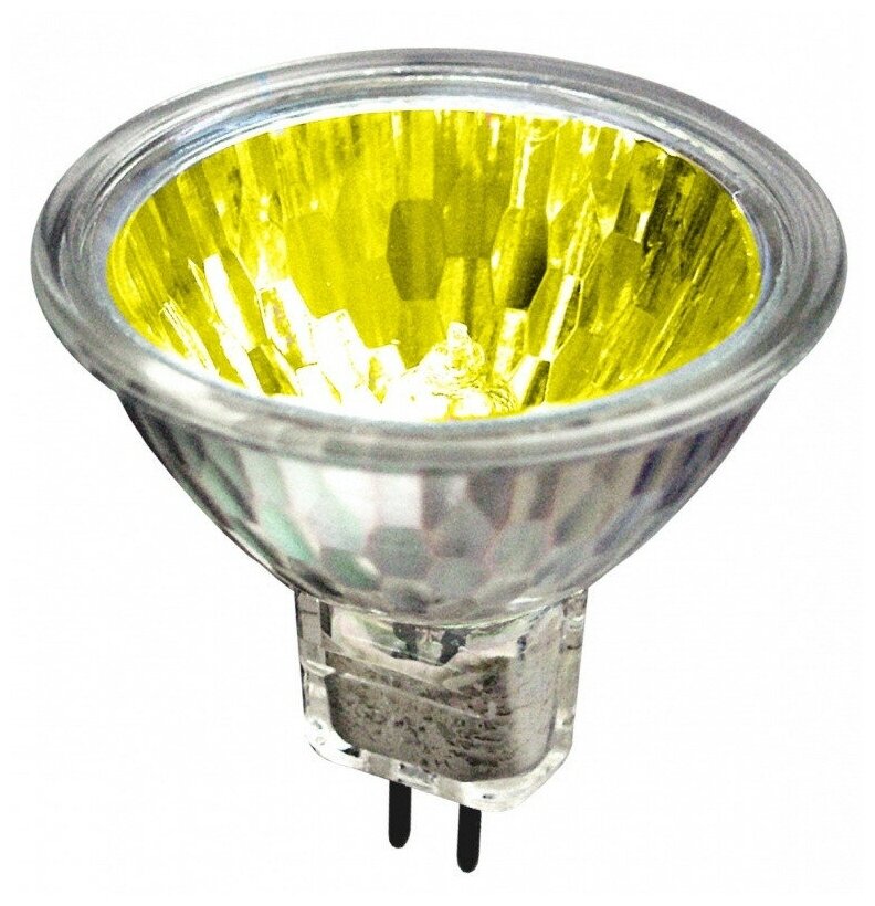 Лампа галогеновая 12 вольт 50 вт GU5.3 400Лм желтая со стеклом (Vito), арт. CLRMR16-50W/YEL/GU5.3/12V
