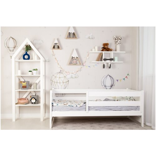 Кровать детская Корона (с матрасом Неженка 2, без ящиков, с бортиком, для детской, деревянная, белая), 160х80