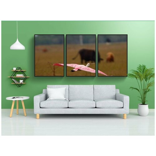 фото Набор модулных постеров для интерьера "фламинго, полет, летающий" 60x90 см. в тубусе, без рамки lotsprints